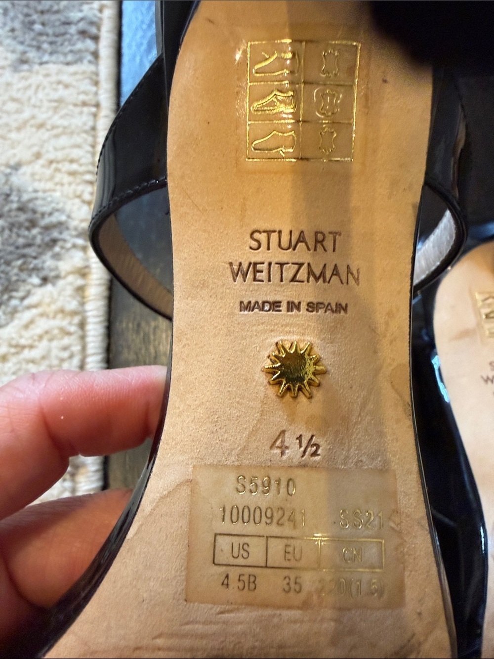 Stuart Weitzman Black Patent Double-Strap Slide Heels Size 4.5 - Picture 5 of 5